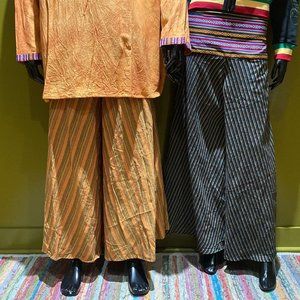 Bhutani Cotton Waist Wide-Leg Flare Pants - Stripes (Orange)